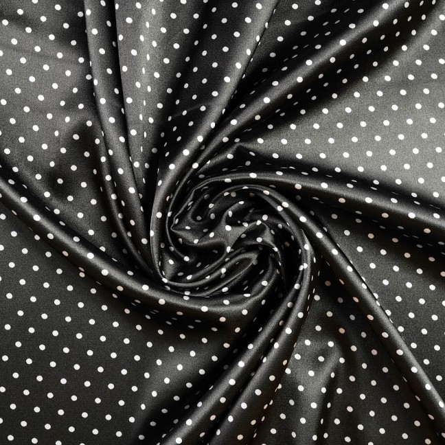 Атлас стрейч горох 09 черно-белый D4