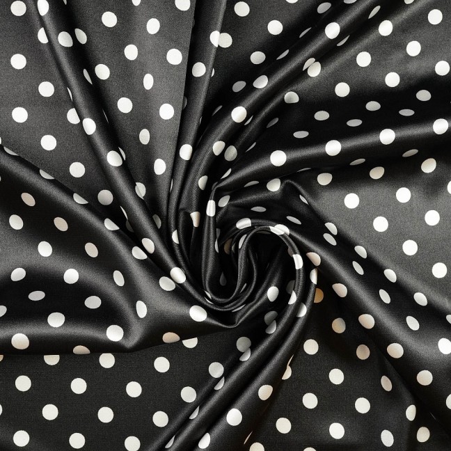 Атлас стрейч горох 09 черно-белый D2