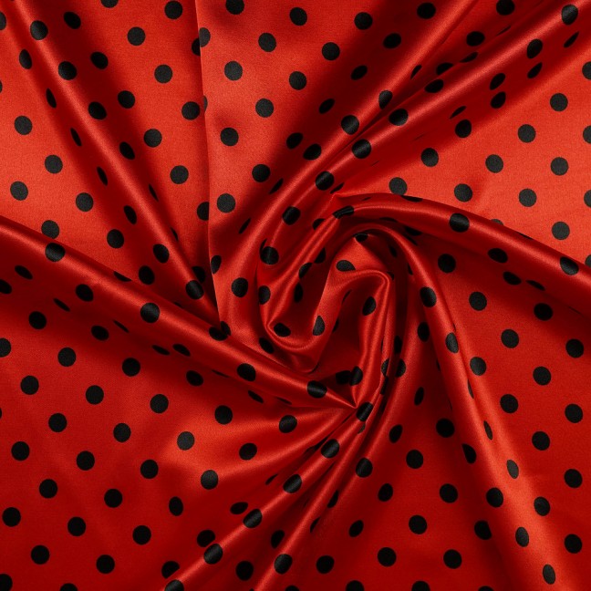 Атлас стрейч горох 07 кораллово-черный D2
