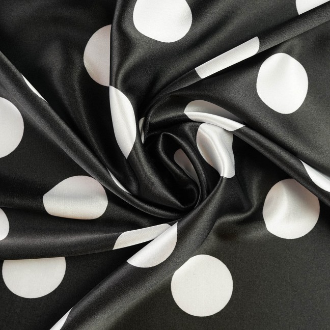 Атлас стрейч горох 09 черно-белый D3