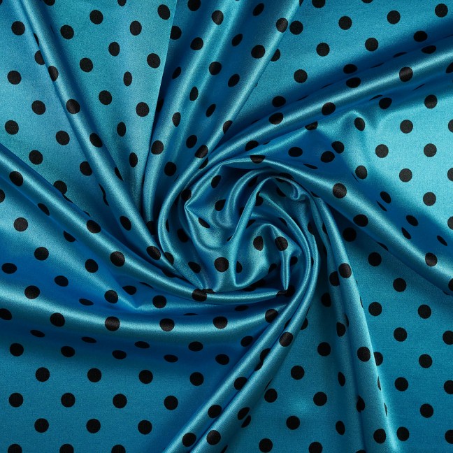 Атлас стрейч горох 12 бирюзово-черный D2