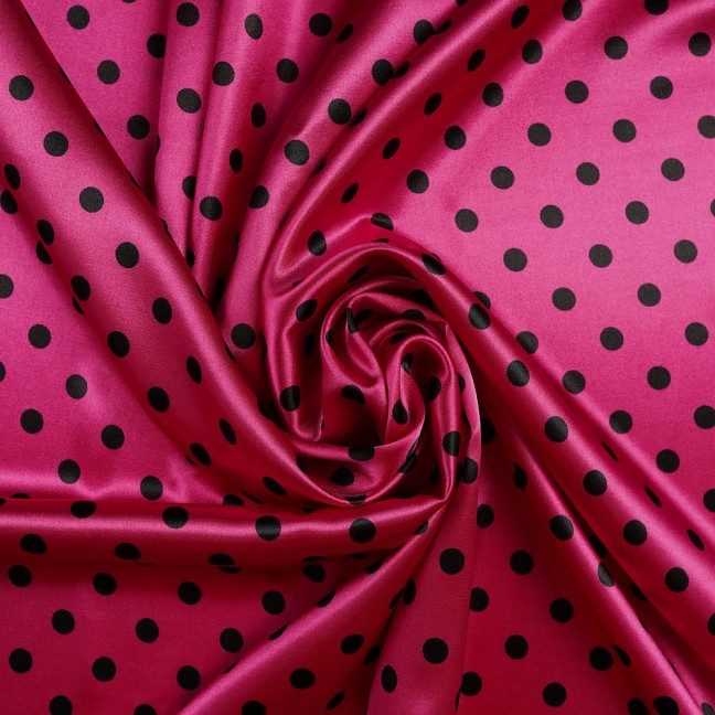 Атлас стрейч горох 04 розово-черный D2