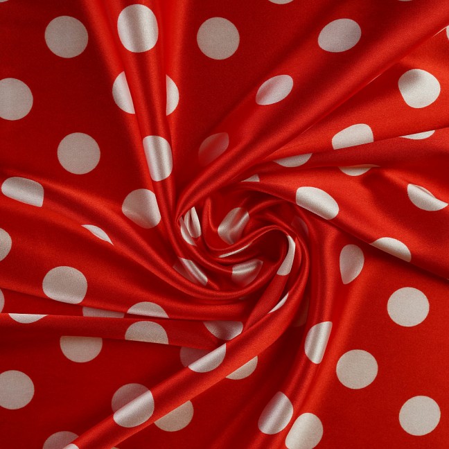 Атлас стрейч горох 01 красно-белый D1