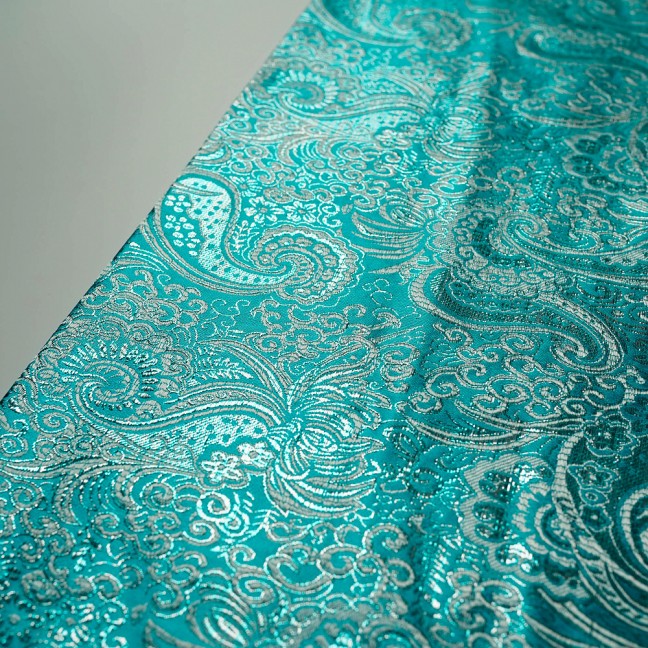 Парча Жаккард Серебро 09 бирюзовый