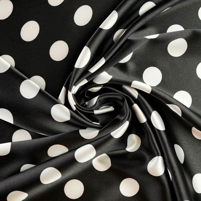 Атлас стрейч горох 09 черно-белый D1