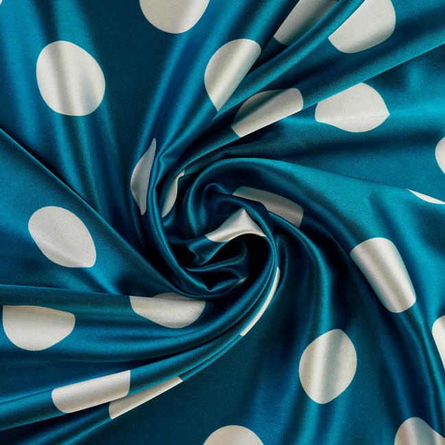 Атлас стрейч горох 13 бирюзово-белый D3