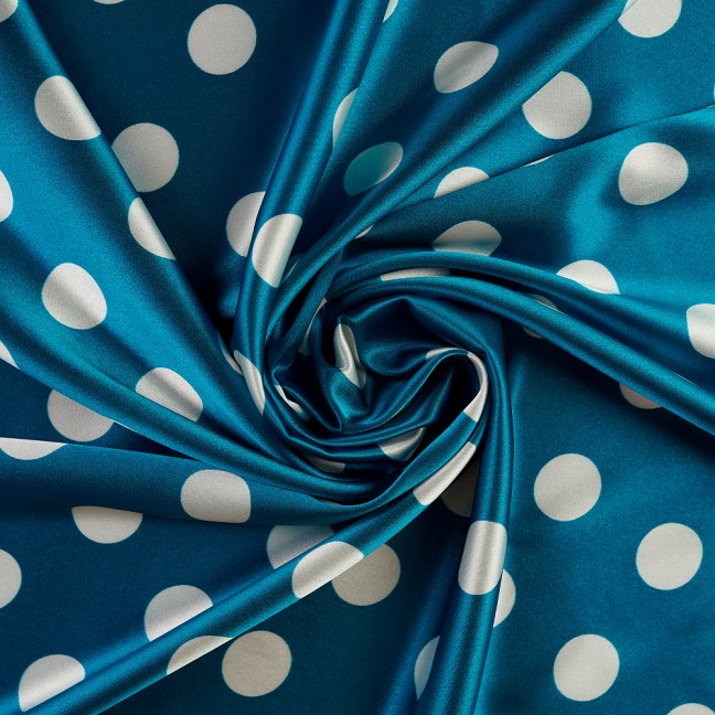 Атлас стрейч горох 13 бирюзово-белый D1