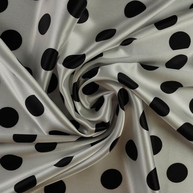 Атлас стрейч горох 11 бело-черный D1