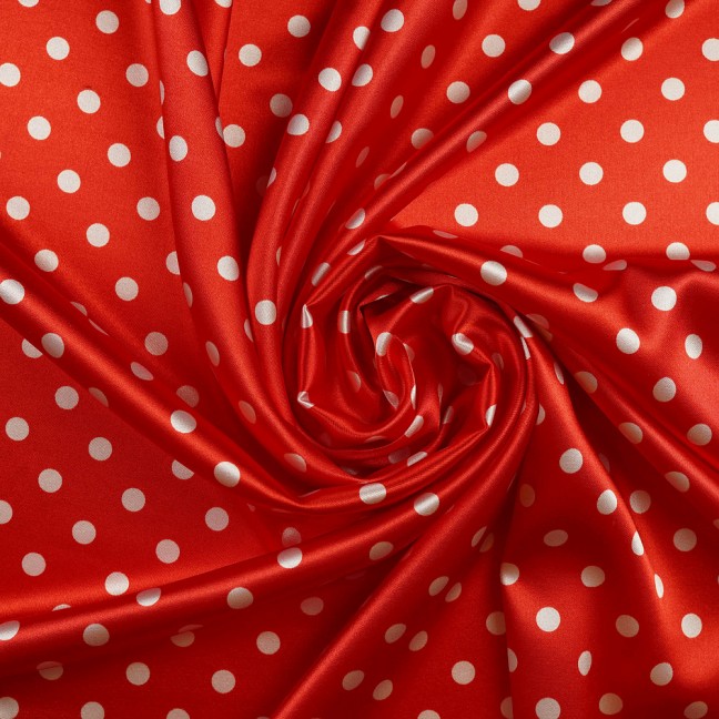 Атлас стрейч горох 01 красно-белый D2